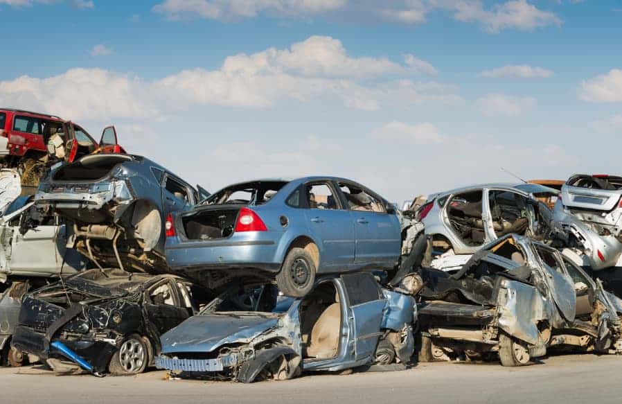 Old cars in a salvage yard