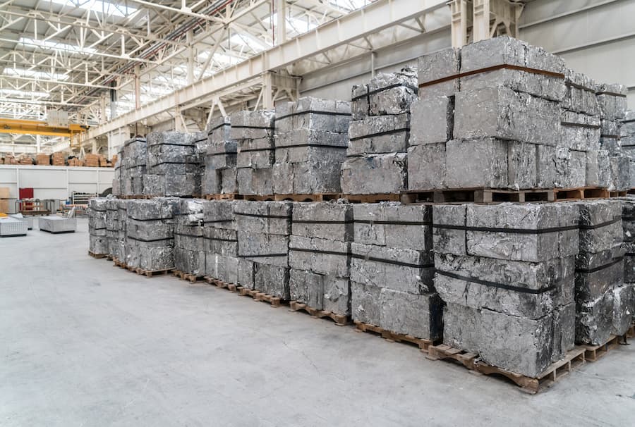 Stacks of recycled aluminum blocks