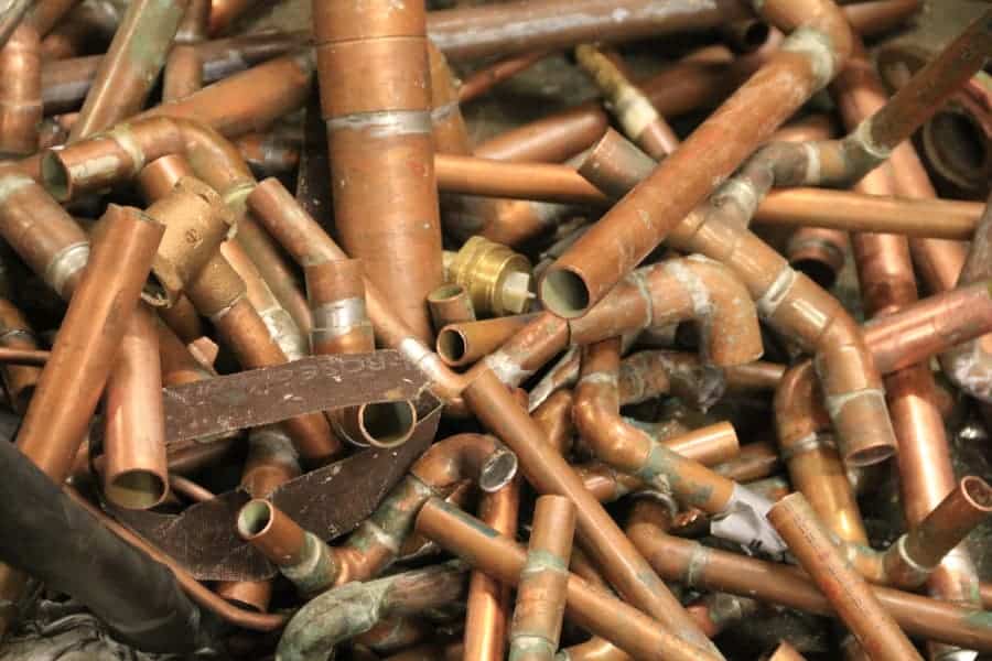 Pile of copper pipes and scrap