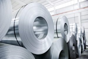 Rolled aluminum sheets in a warehouse