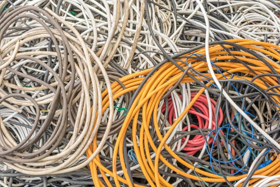 A pile of recyclable insulated wire and cables